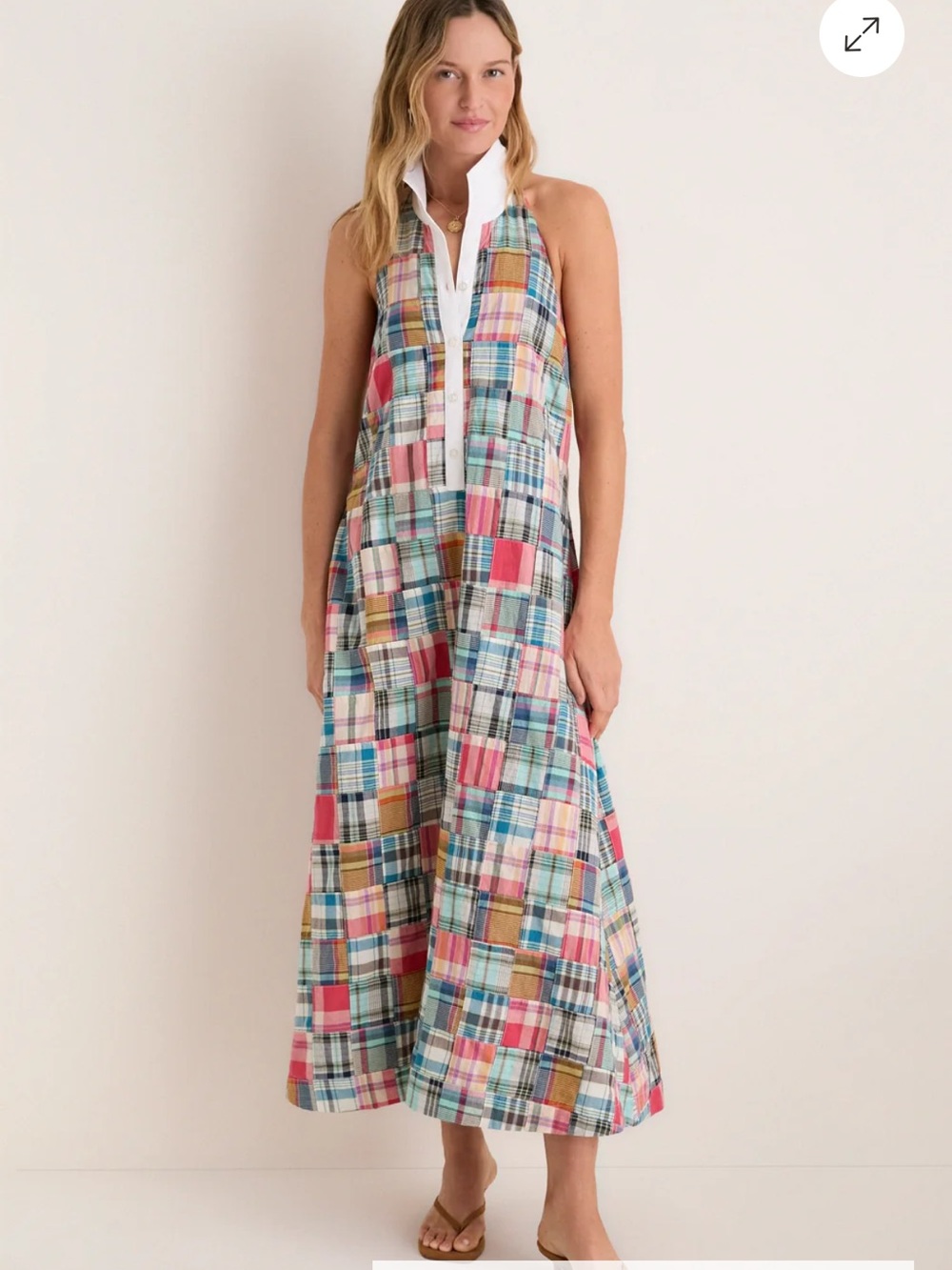 Tuckernuck Pink, Blue & Cream Plaid Halter Maxi Dress